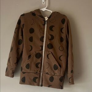 Brown Moon Print Zip Hoodie